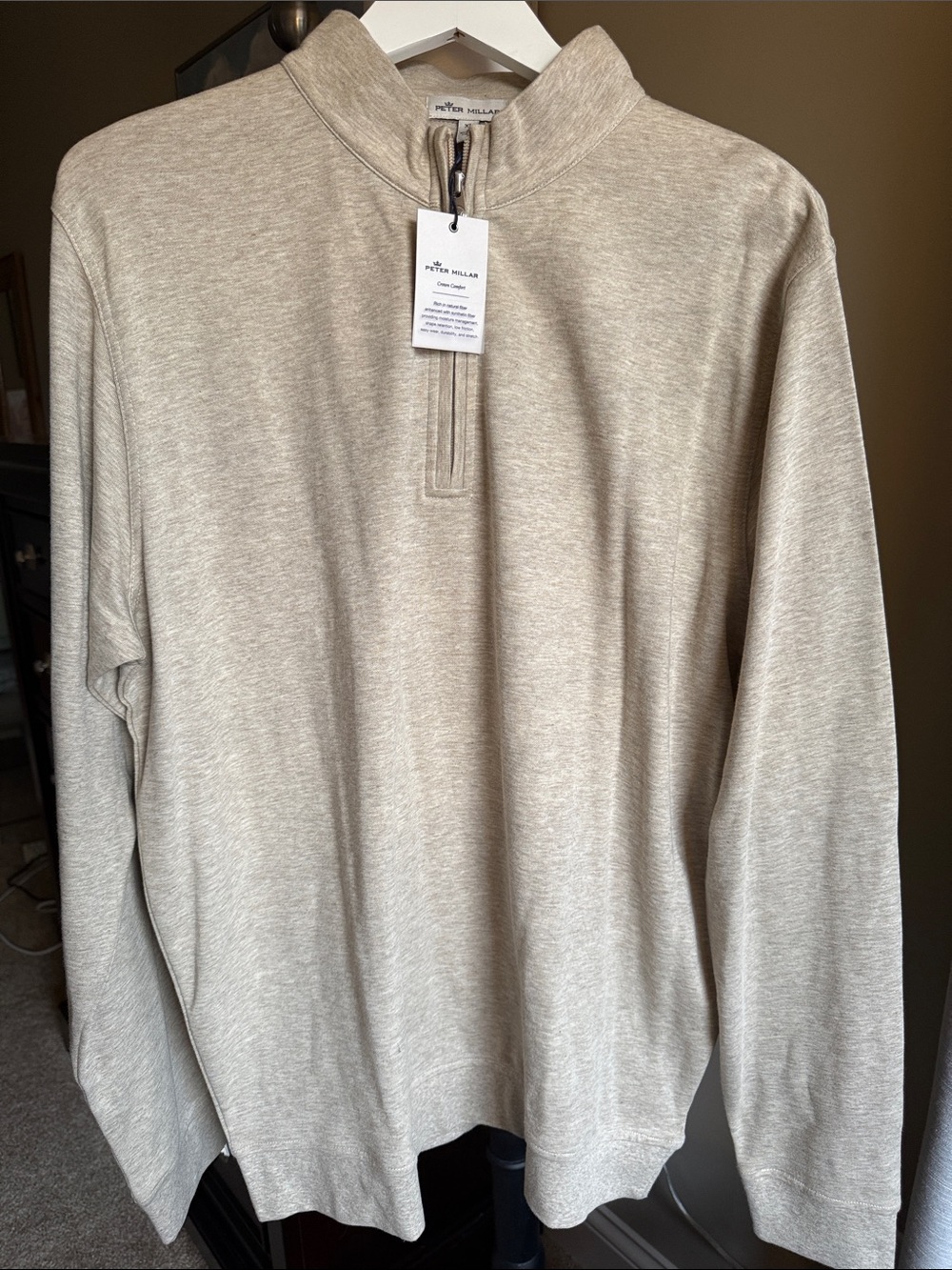 Peter Millar crown Comfort Quarter zip Beige Pullover men XL NWT